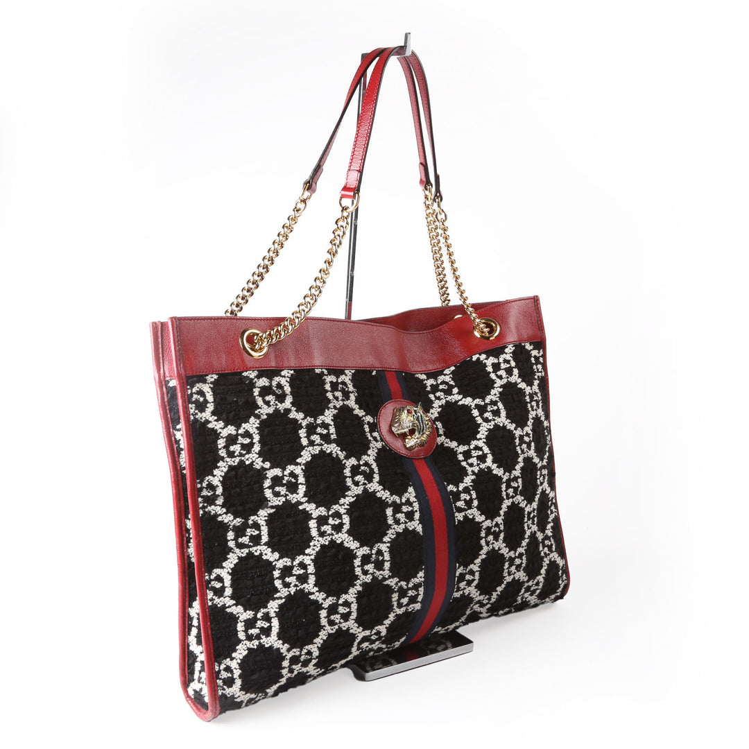 537219 Rajah Chain GG Tweed Tote Red/Black/White
