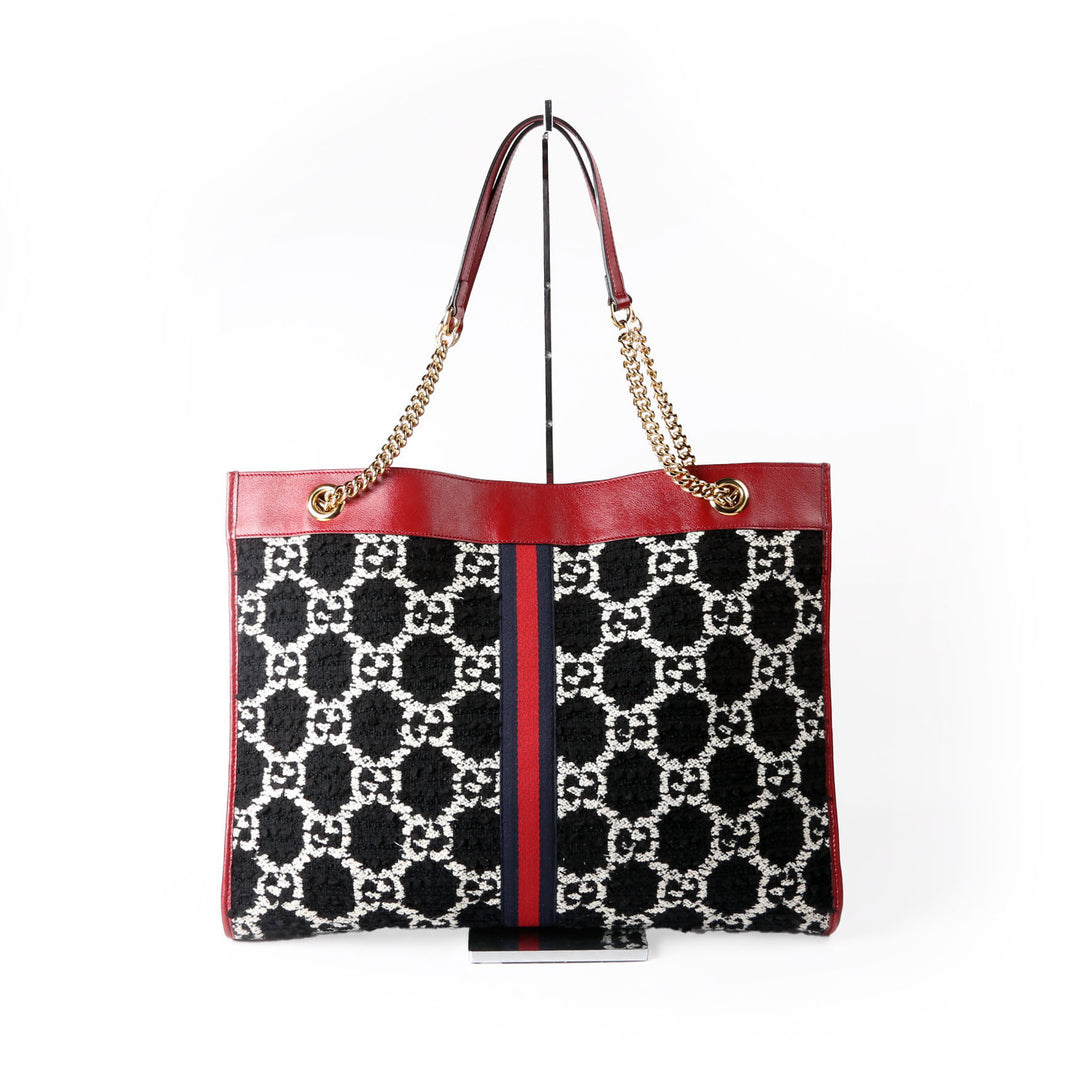 537219 Rajah Chain GG Tweed Tote Red/Black/White