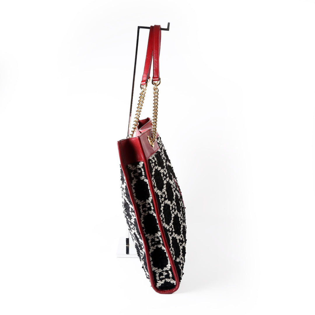 537219 Rajah Chain GG Tweed Tote Red/Black/White