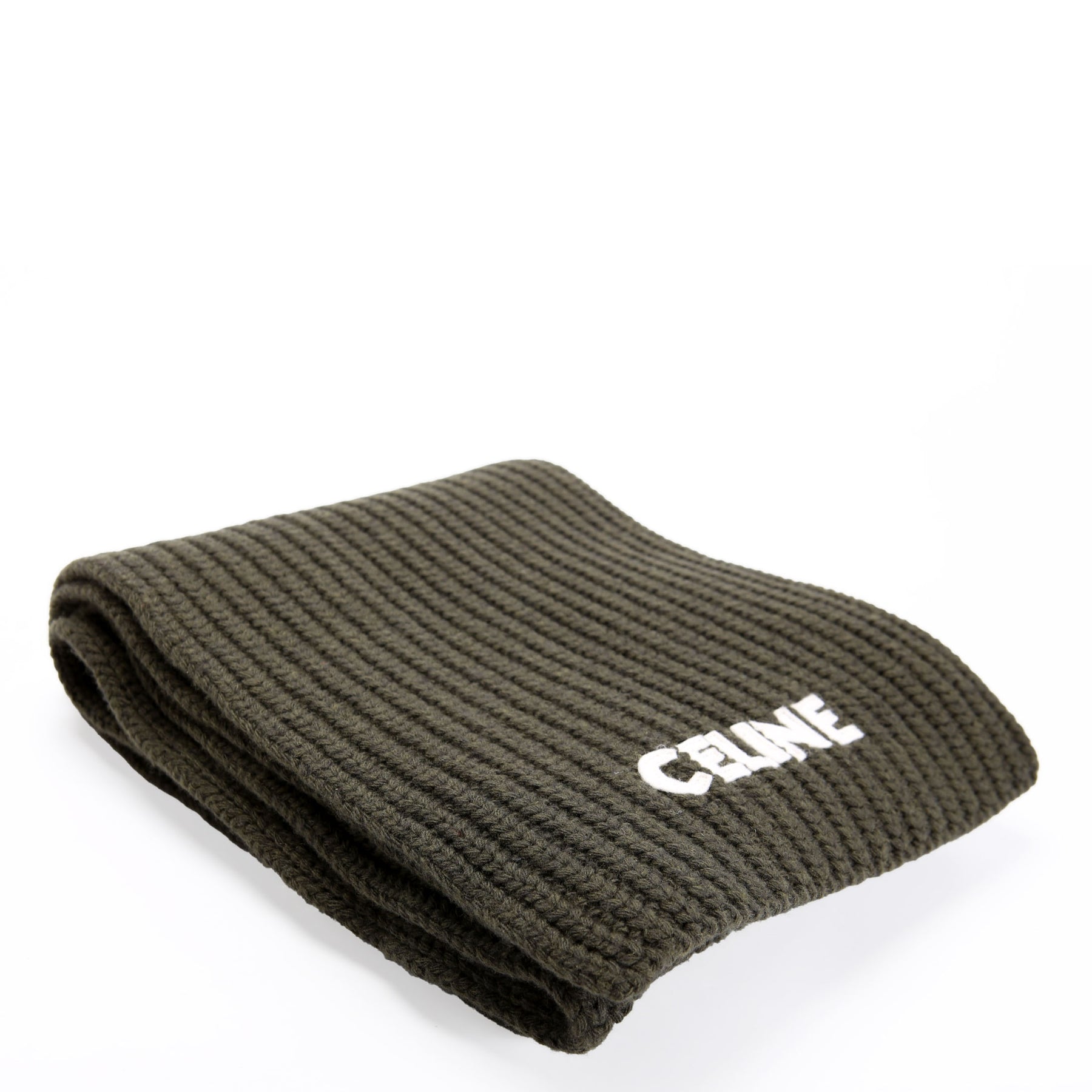 Logo Ribbed Wool Muffler Scarf Green