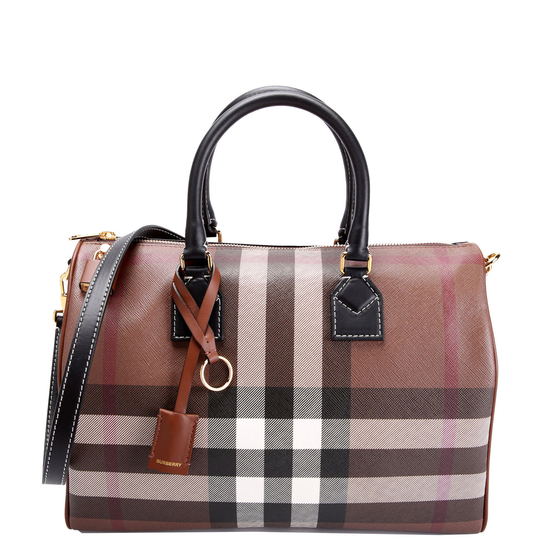 BURBERRYダークブラウン バッグ Check Medium Blowing Bag Black/Brown