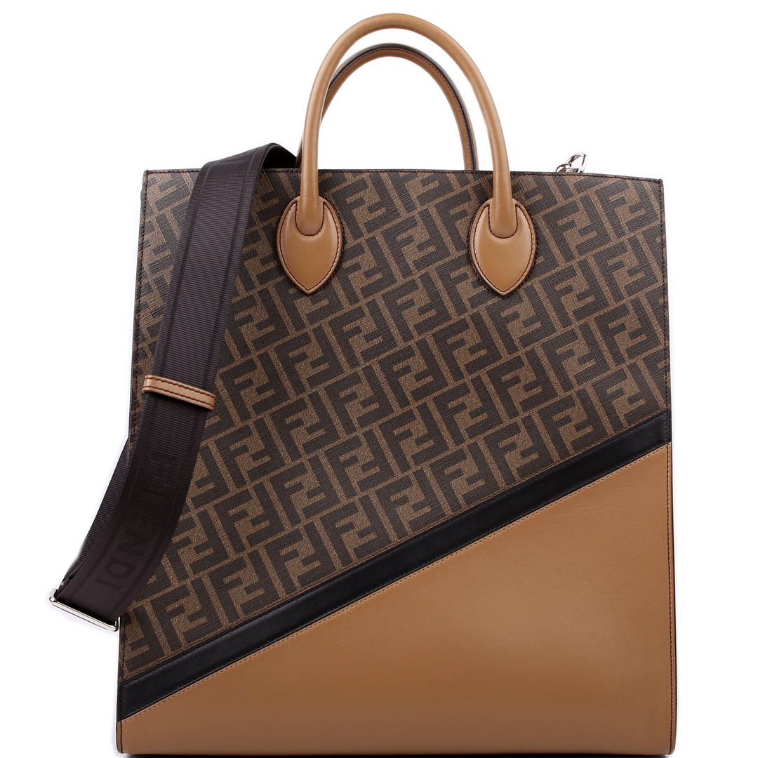 Zucca Canvas & Leather Vertical Tote Brown