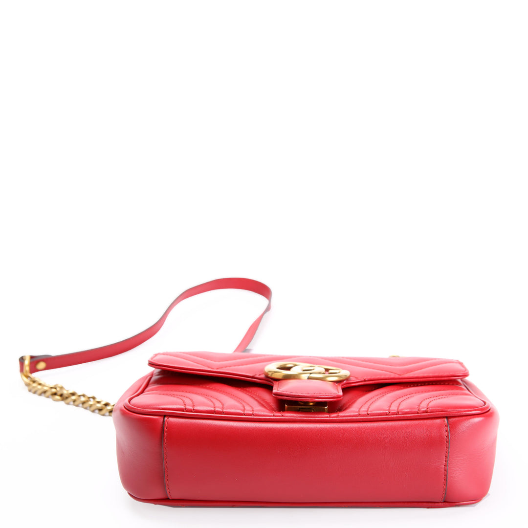 GUCCI レッド ハンドバッグ 446744 Marmont Leather Shoulder Mini FLap