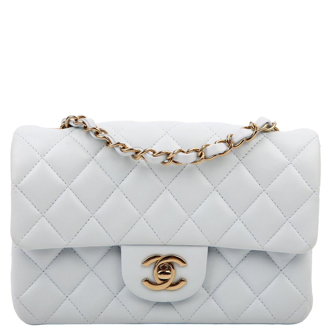Classic Flap Mini Rectangle Lambskin RFID Blue