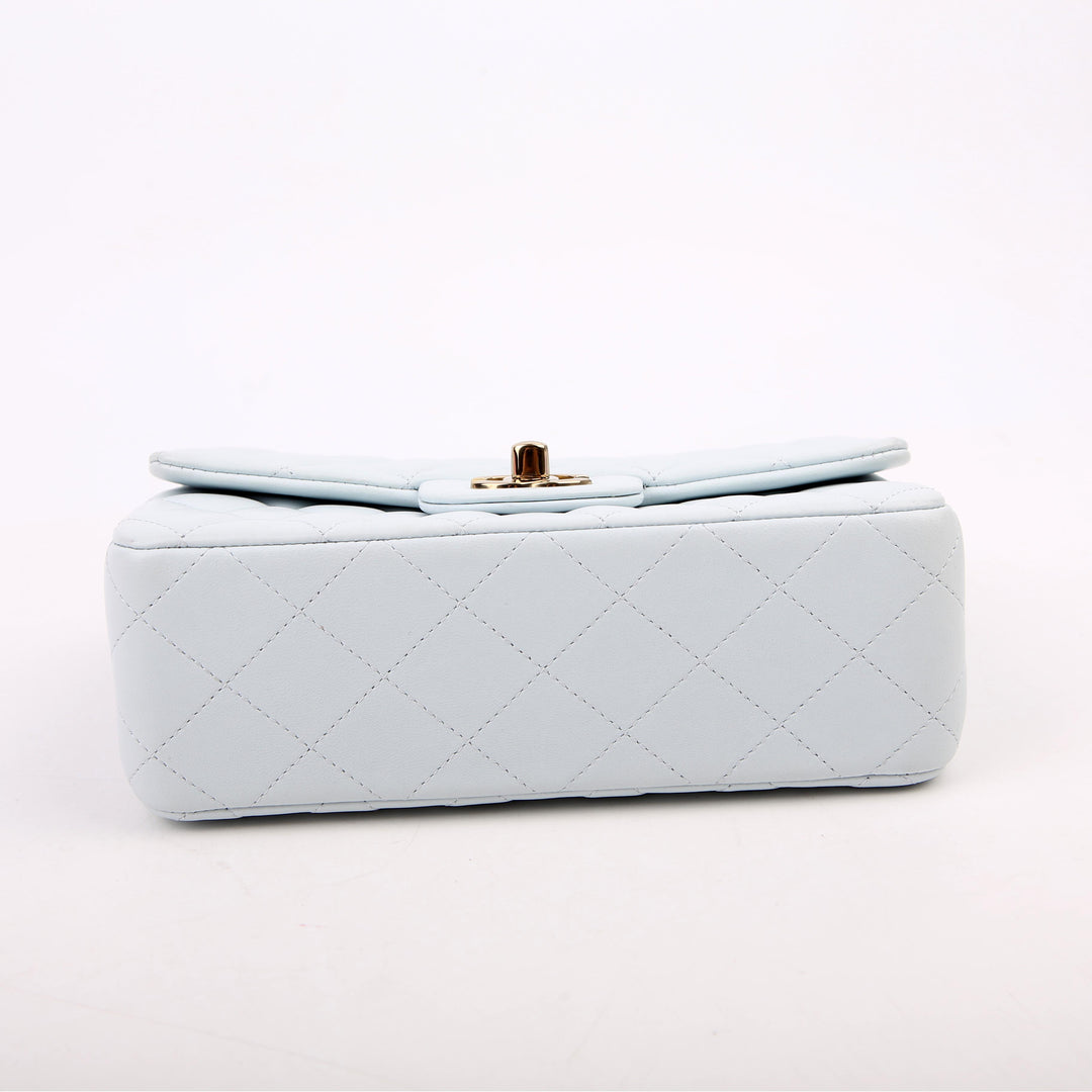 Classic Flap Mini Rectangle Lambskin RFID Blue