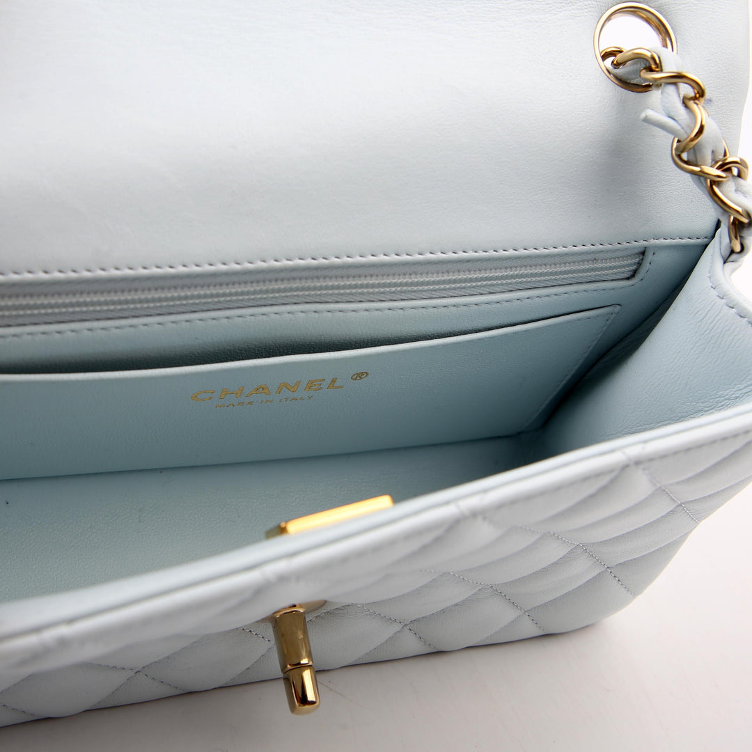 Classic Flap Mini Rectangle Lambskin RFID Blue