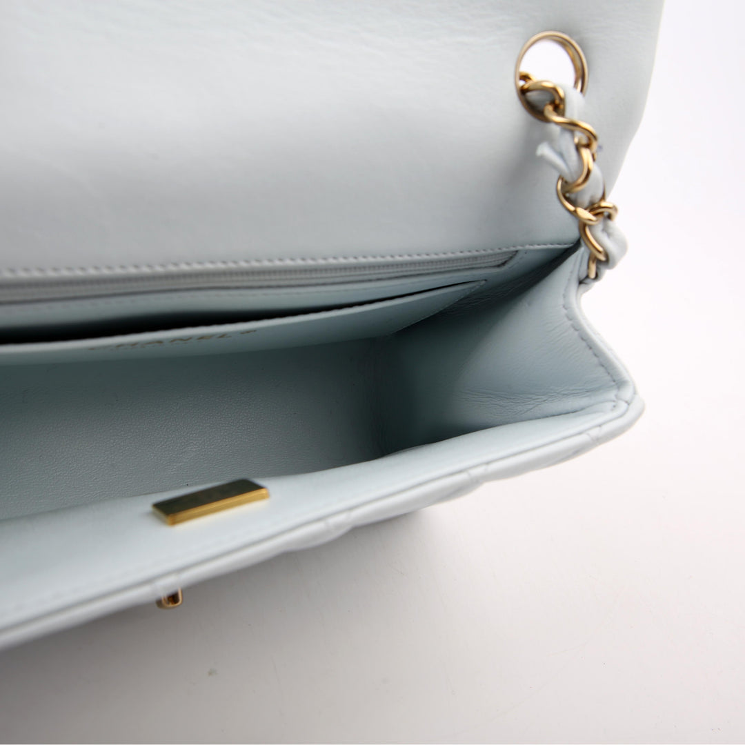 Classic Flap Mini Rectangle Lambskin RFID Blue