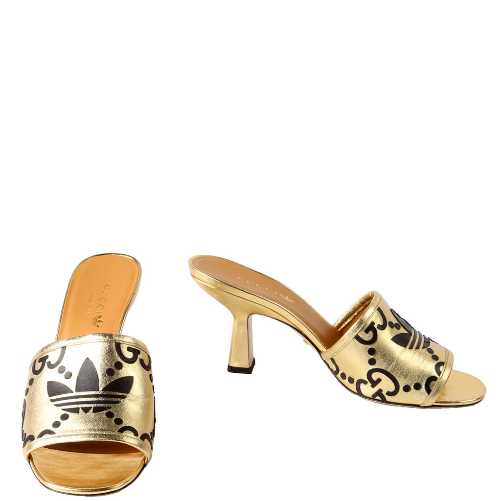 GUCCI ゴールド ミュール 35C Gucci X Addidas Metallic Mules Size 37 Gold/Black