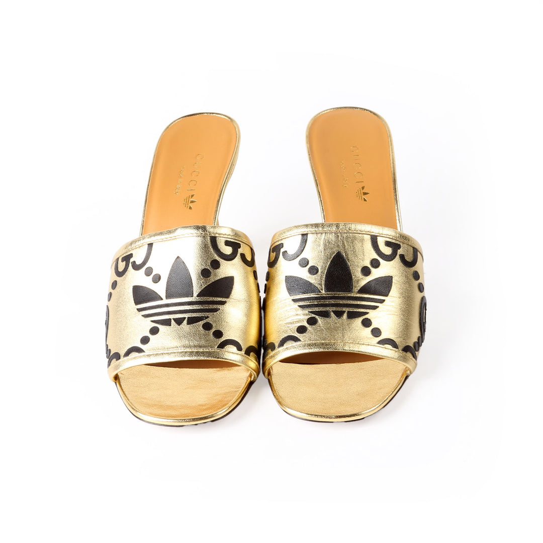 Gucci X Addidas Metallic Mules Size 37 Gold/Black