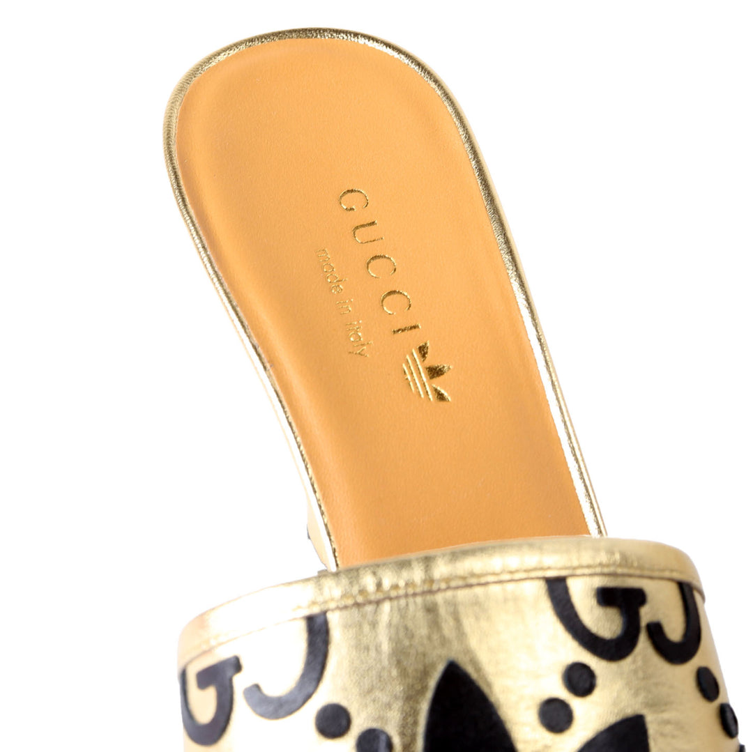 Gucci X Addidas Metallic Mules Size 37 Gold/Black