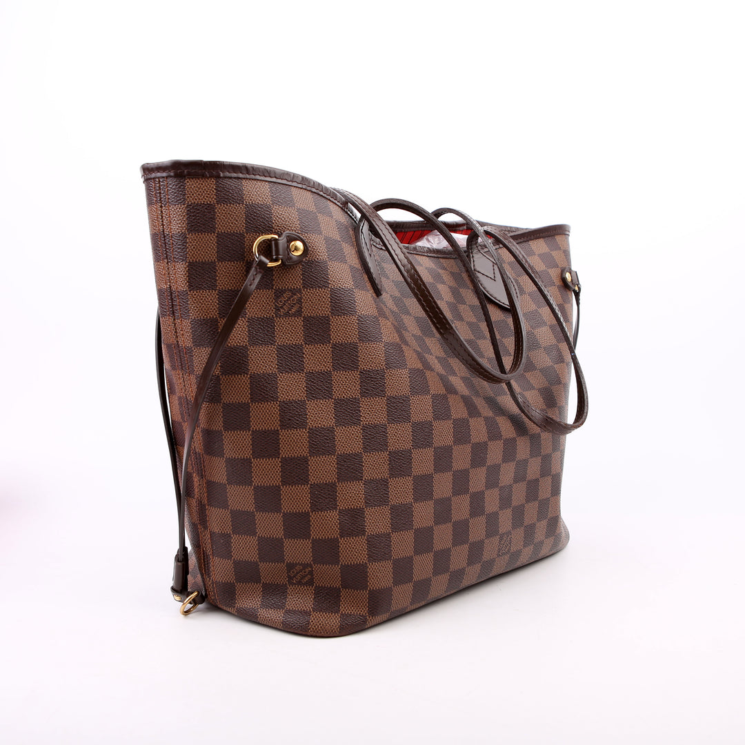Louis Vuitton レザー ベルト ブラウン/レッド Neverfull with Wallet MM Damier Ebene Red