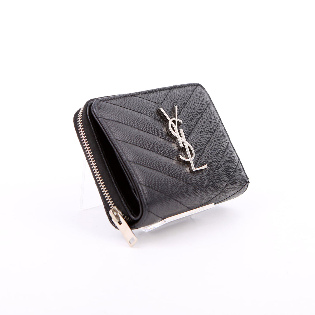 403723 Cassandre Grain De Poudre Compact Zip Around Wallet Black