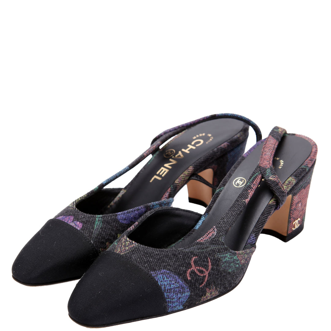 シミズCHANEL 2024ss CCロゴタンクトップ CC Denim Cap Toe Slingback Pumps Size 36 Black/Multicolor