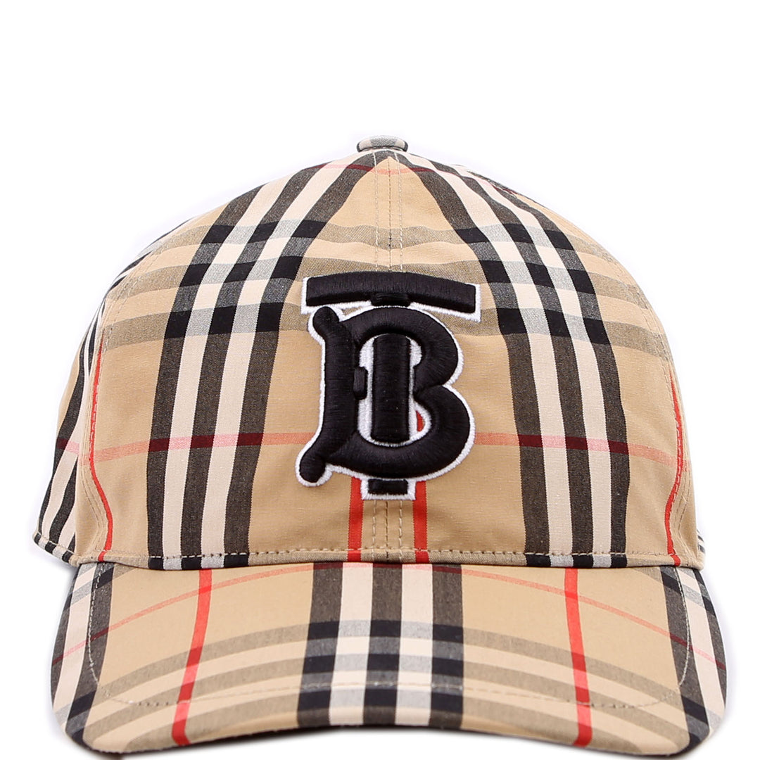 TB Monogram Striped Canvas Baseball Cap Size Large Tan