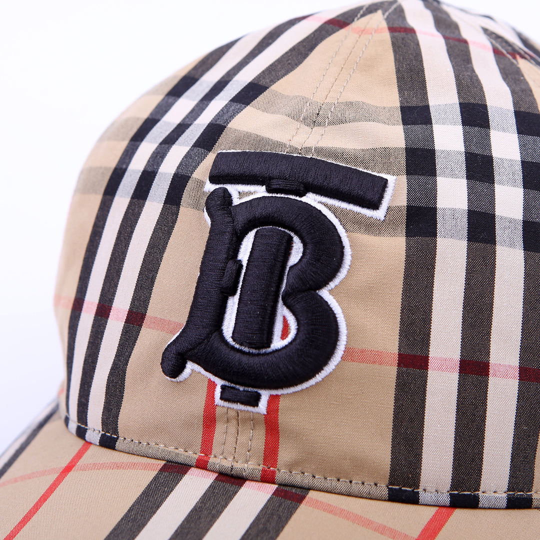 TB Monogram Striped Canvas Baseball Cap Size Large Tan