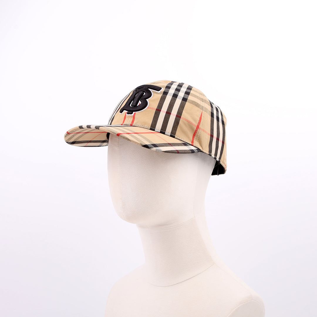 TB Monogram Striped Canvas Baseball Cap Size Large Tan