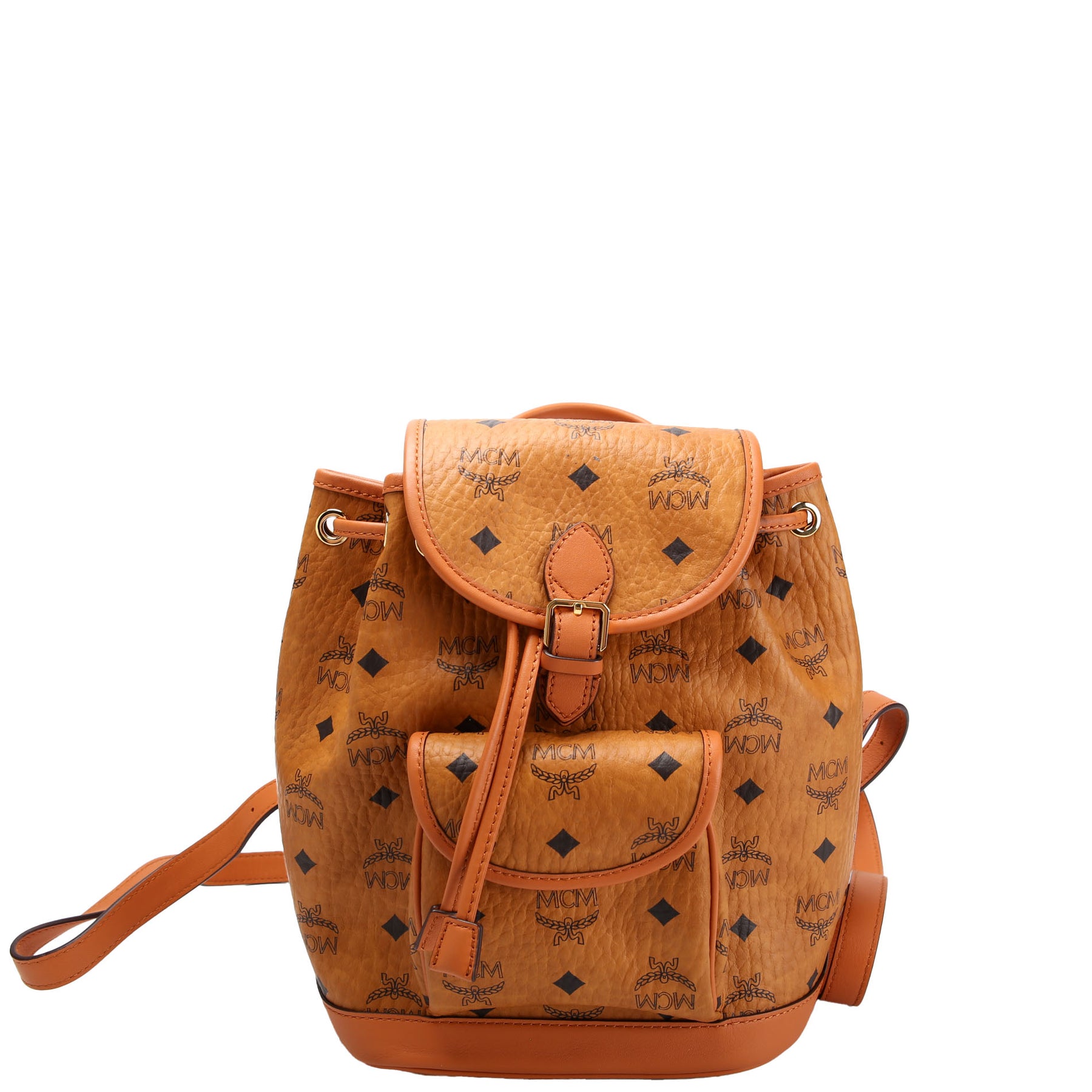 MCM Aren Drawstring Backpack in Visetos Cognac Visetos