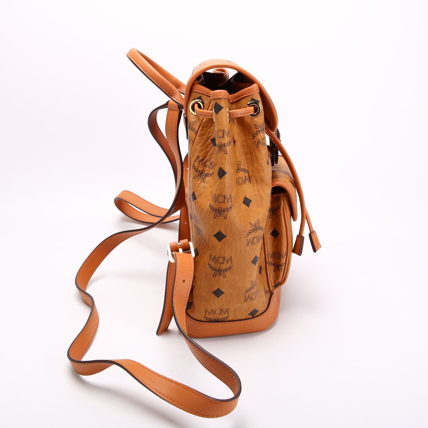 MCM Aren Drawstring Backpack in Visetos Cognac Visetos