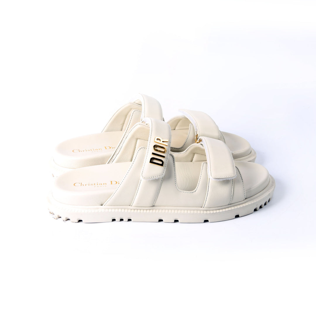Dioract Leather Sandals Size 39 Ivory/Gold