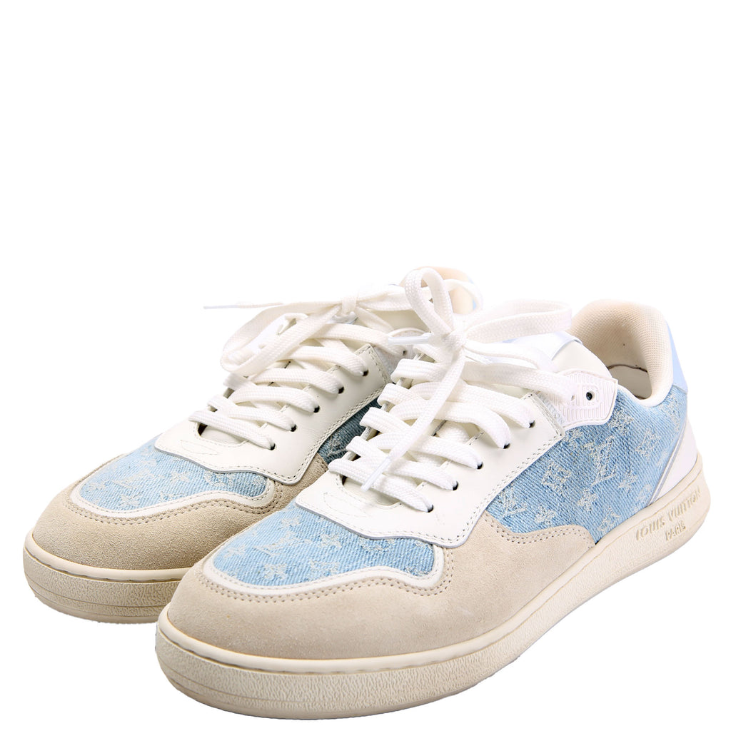 蝸*牛様 Louis Vuitton ホワイト ストレートジーンズ LV Stadium Sneakers Denim Monogram Size 38.5