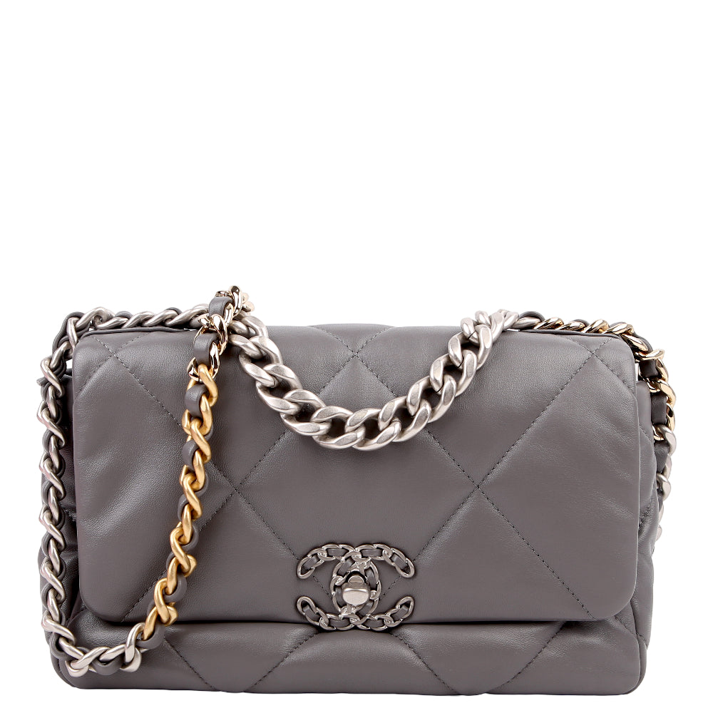 Quilted Lambskin 19 Small Flap RFID Grey