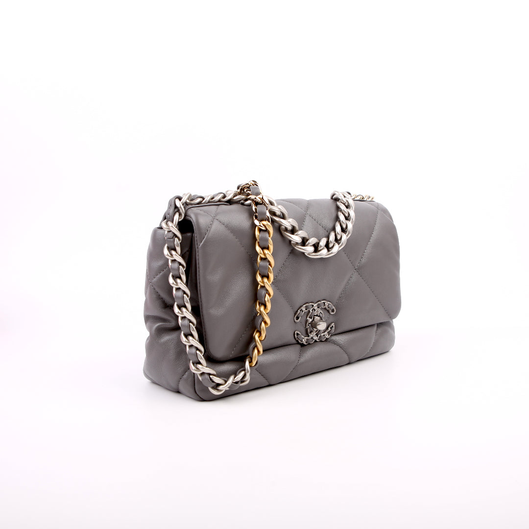 Quilted Lambskin 19 Small Flap RFID Grey
