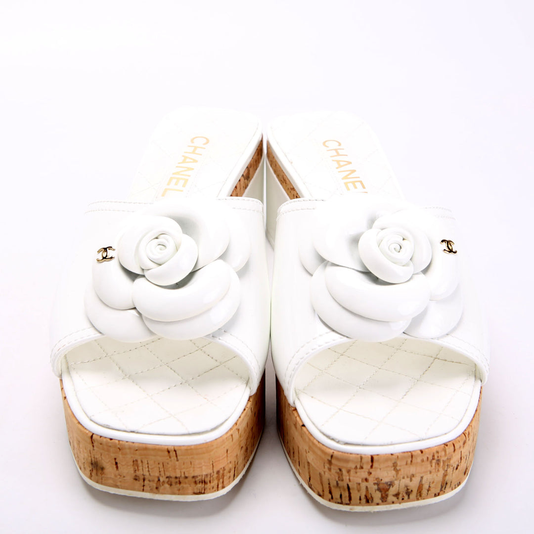 Camellia Patent Platform Mules Size 39 White