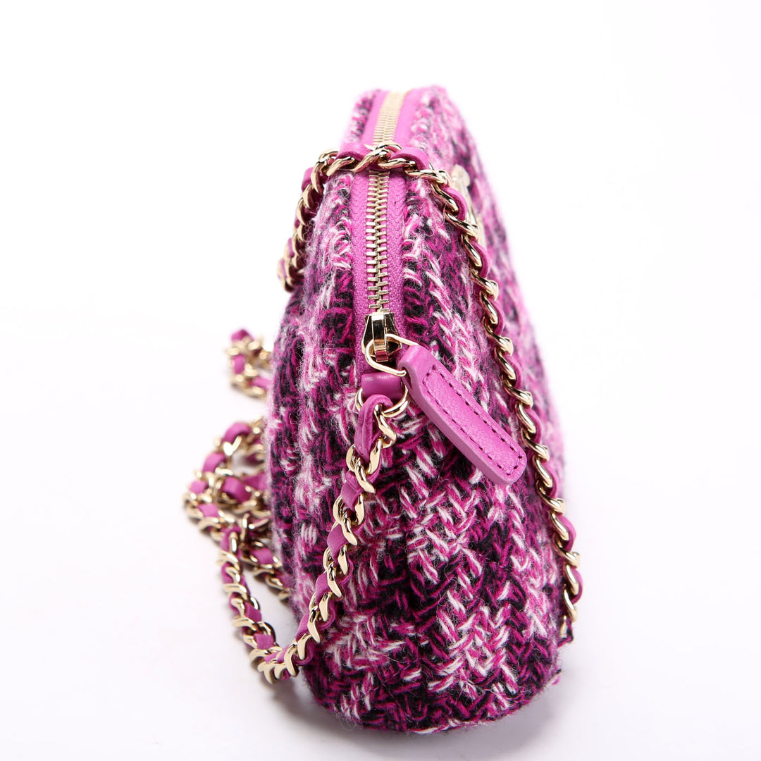 CC Quilted Mini Tweed Clutch With Chain RFID Purple