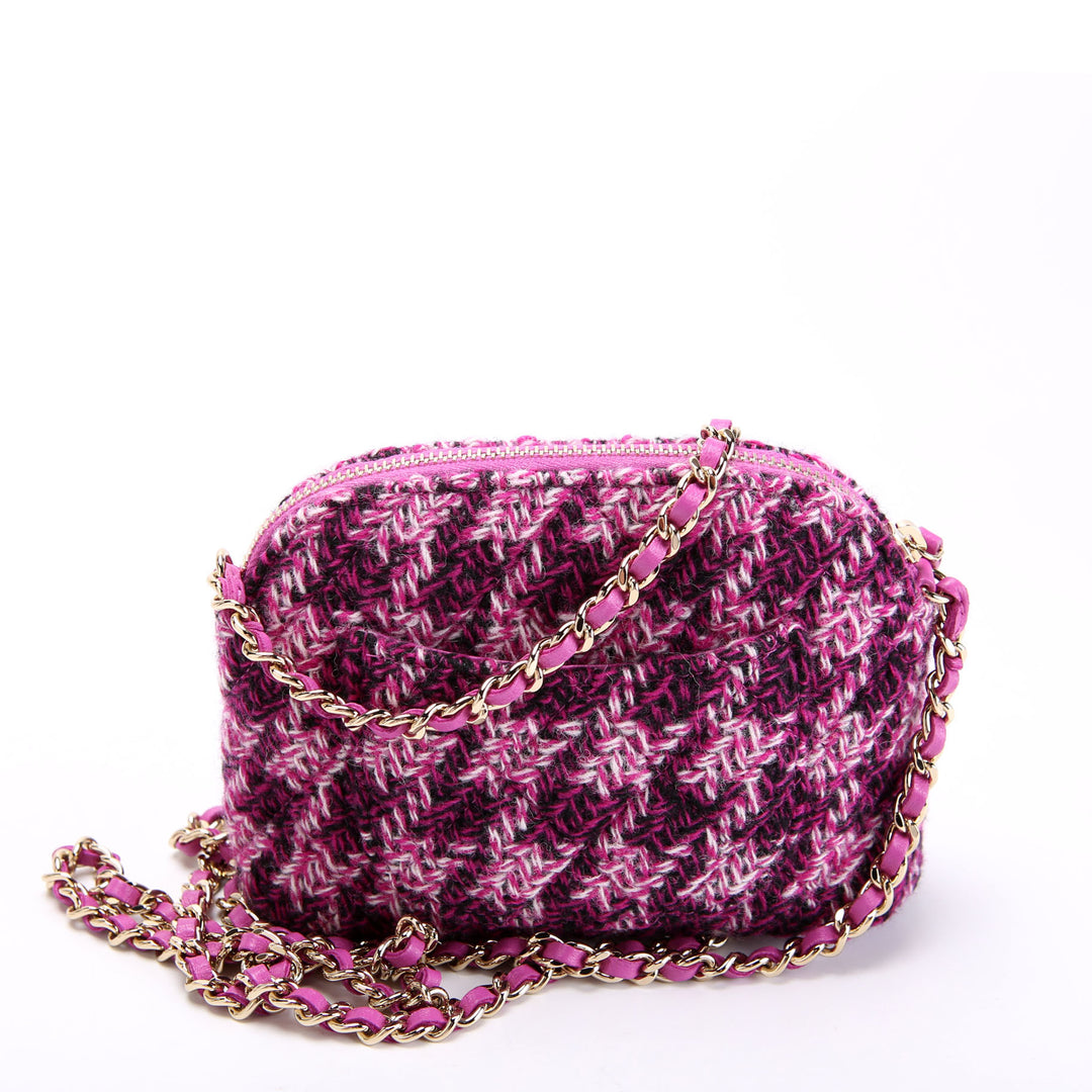 CC Quilted Mini Tweed Clutch With Chain RFID Purple