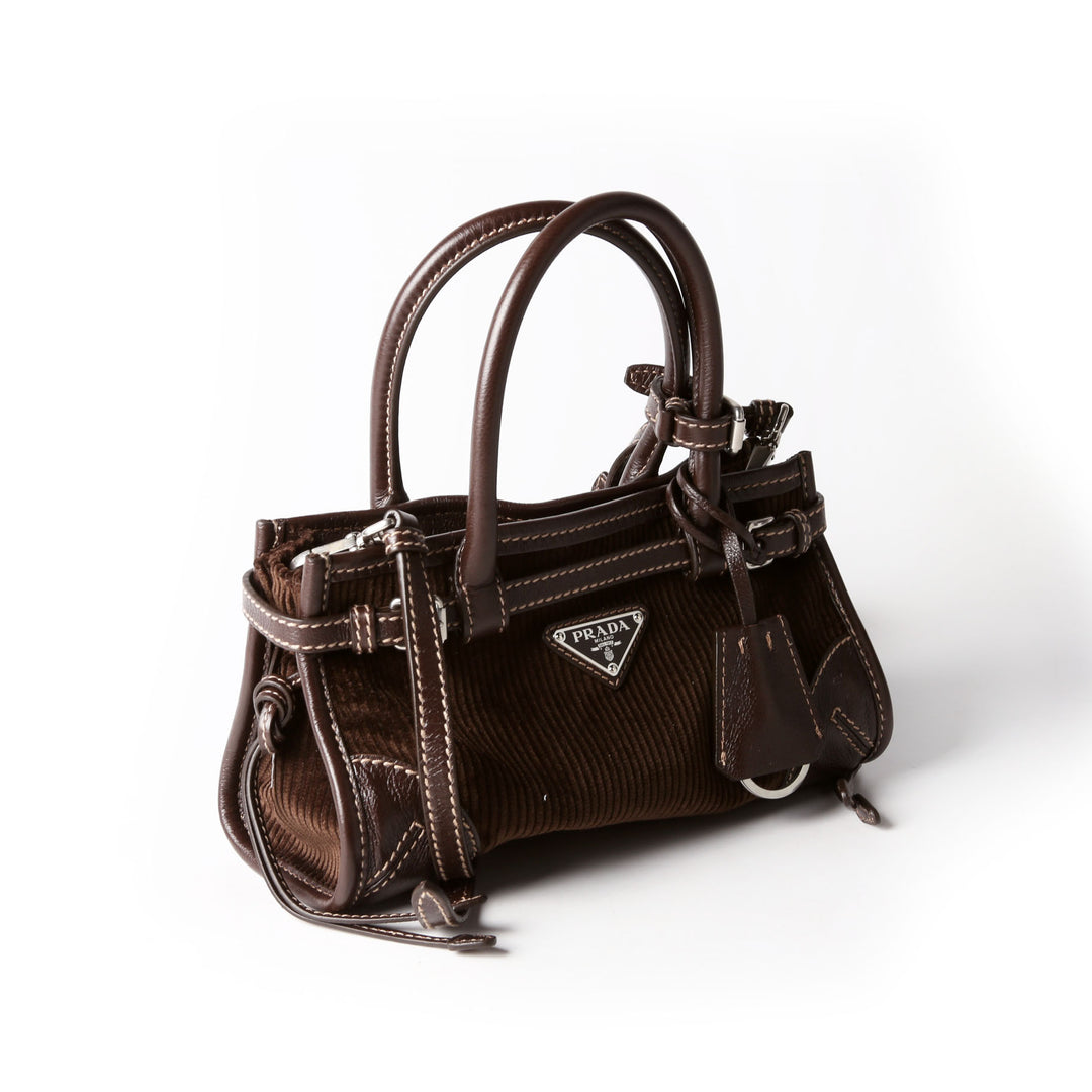 1BA486 Bonnie Mini Corduroy Shoulder Bag Dark Brown/Silver