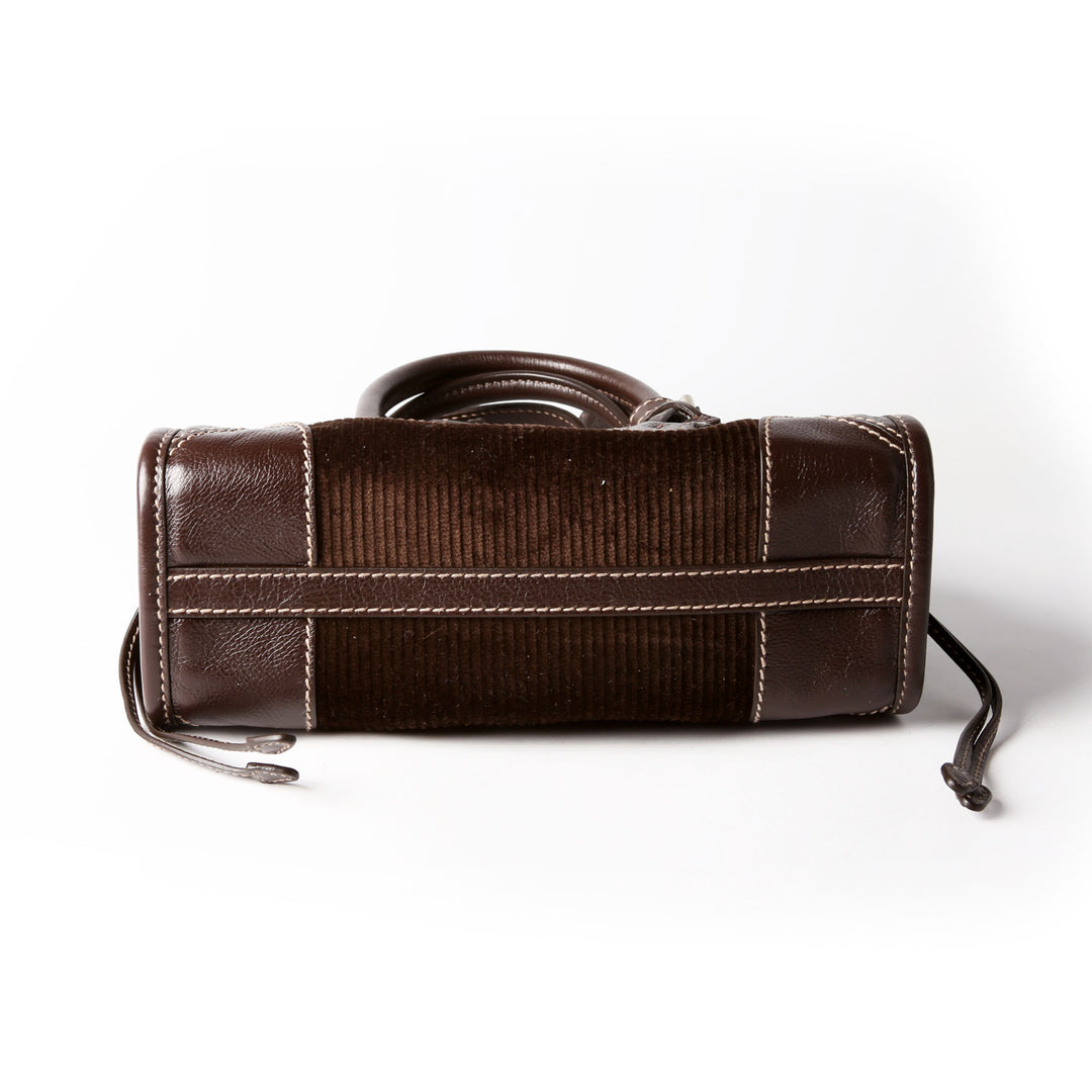 1BA486 Bonnie Mini Corduroy Shoulder Bag Dark Brown/Silver