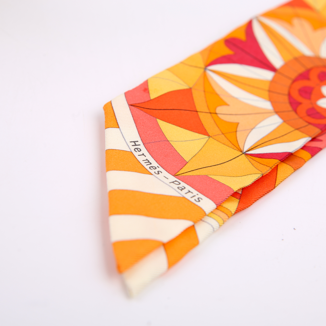 Rose De Compas Twilly Silk Scarf Orange