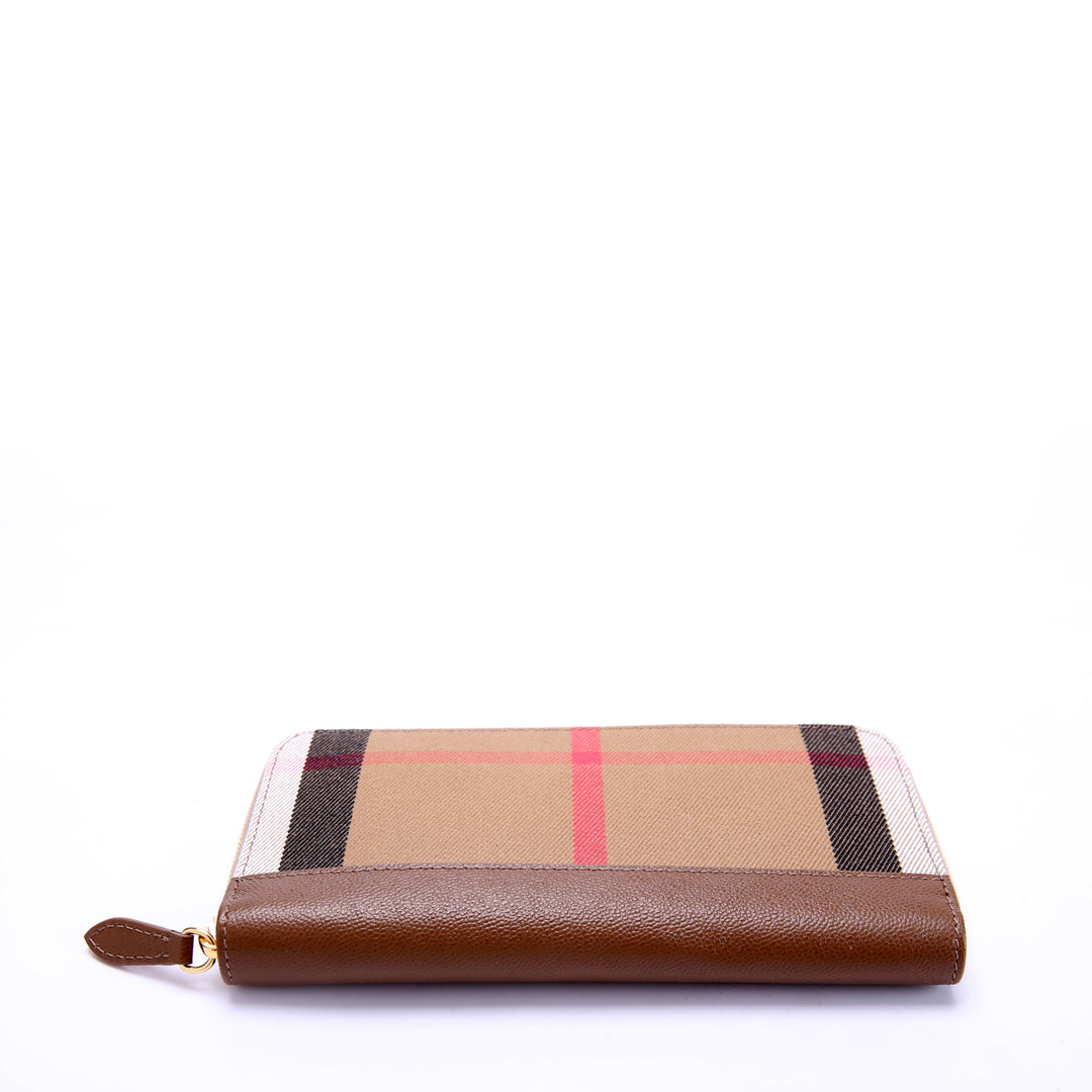 8084519 House Check/Leather Zip Around Wallet Brown