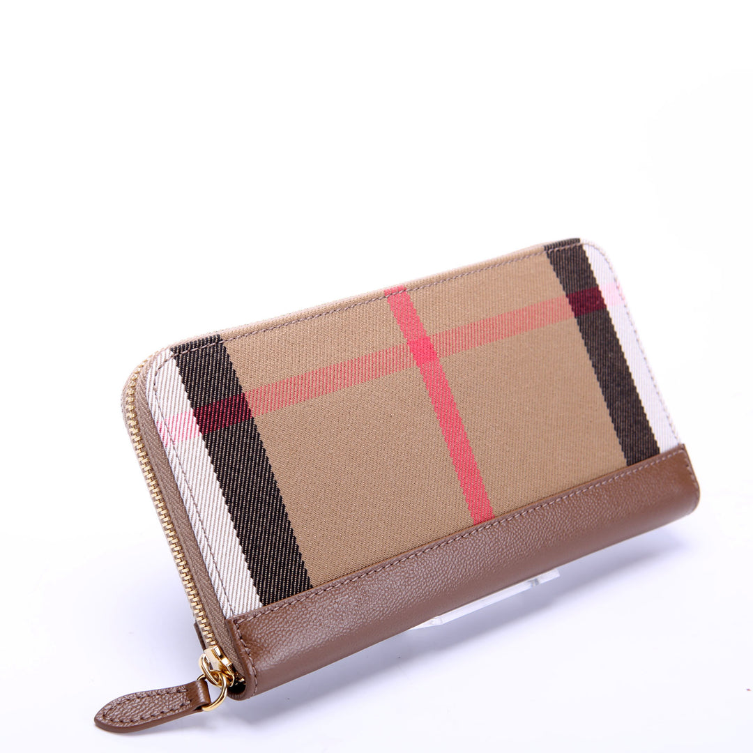 8084519 House Check/Leather Zip Around Wallet Brown