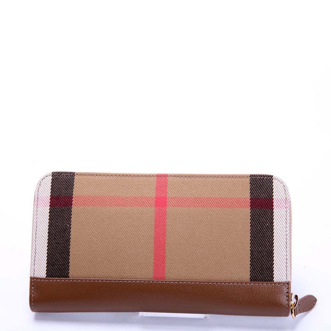 8084519 House Check/Leather Zip Around Wallet Brown
