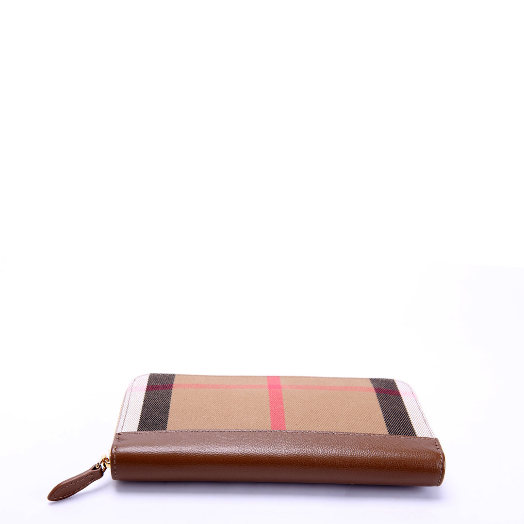 8084519 House Check/Leather Zip Around Wallet Brown