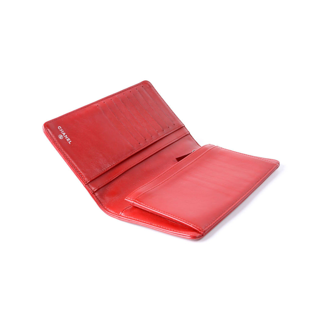 Camellia Embossed Long Flap Wallet 15M Red