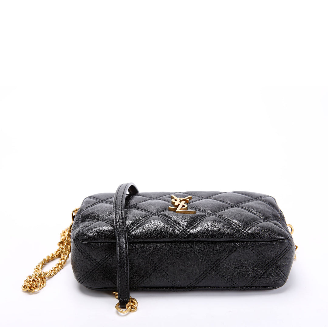608941 Becky Quilted Lambskin Double Zip Chain Pouch