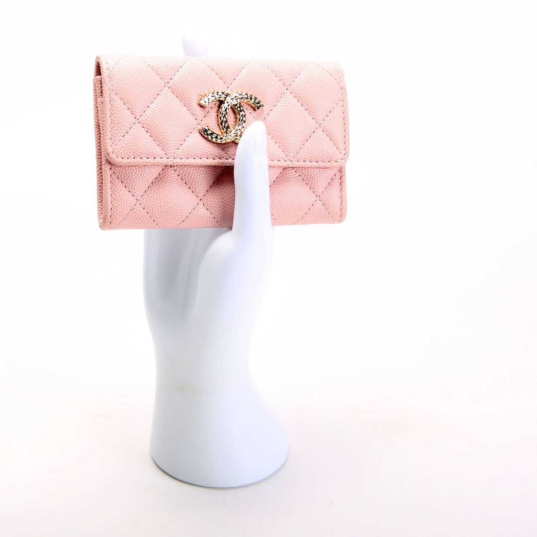CC Flap Card Holder Caviar RFID Pink