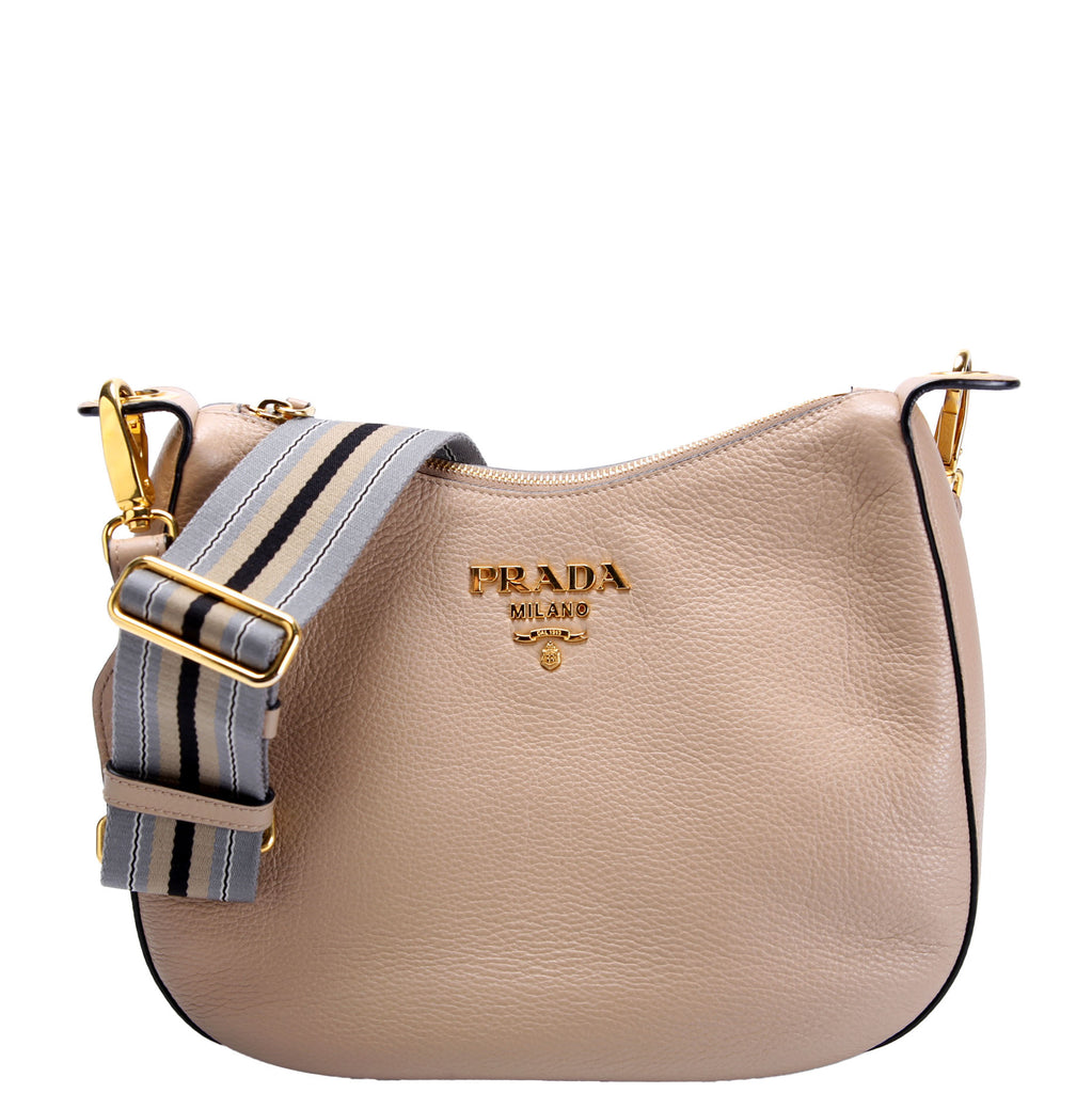1BC166 Vitello Phenix Small Zip Messenger Bag Hobo Taupe