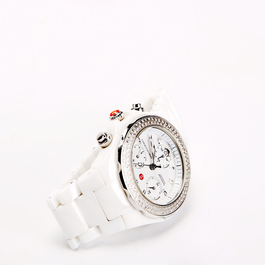 Tahitian Ceramic Chronorgraph With 0.67CW Diamond Watch White/Silver