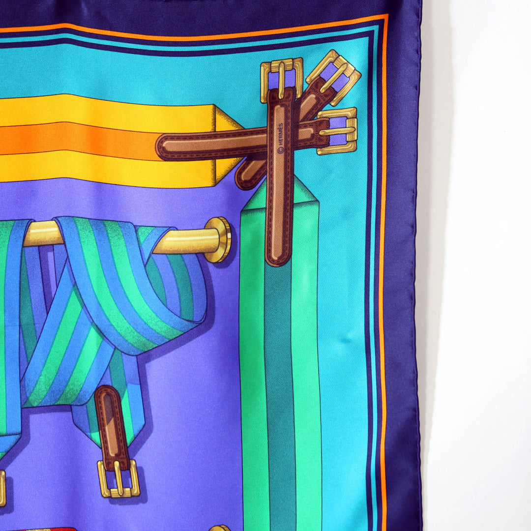 Les Sangles 90 Silk Scarf Teal/Multicolor