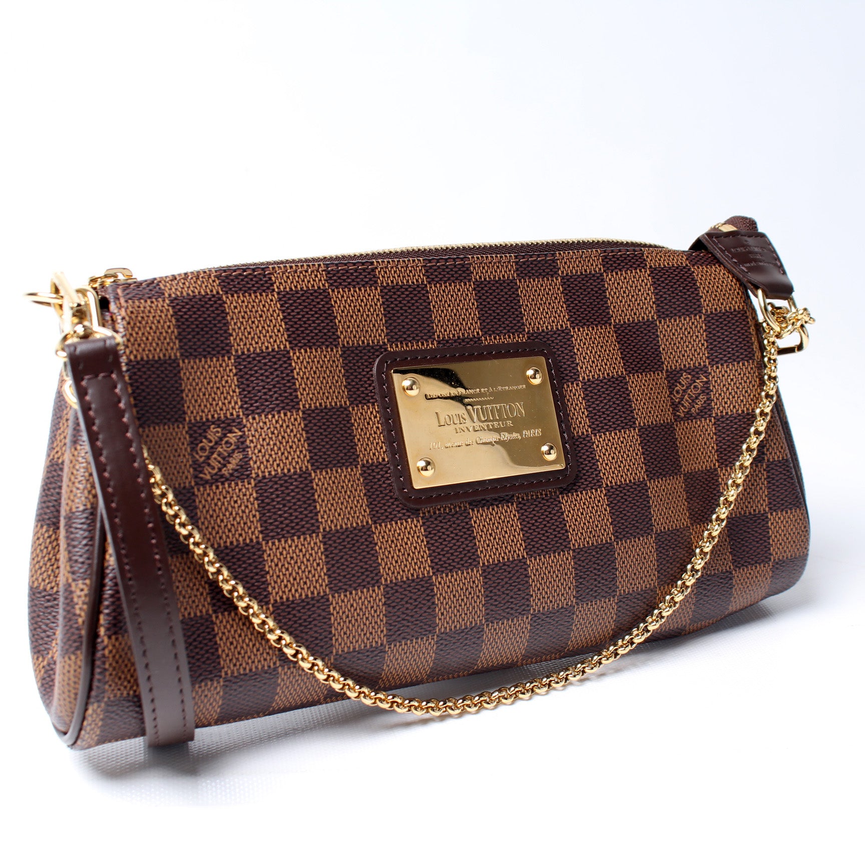 Authentic Louis Vuitton Eva Clutch Damier Ebene, Luxury, Bags