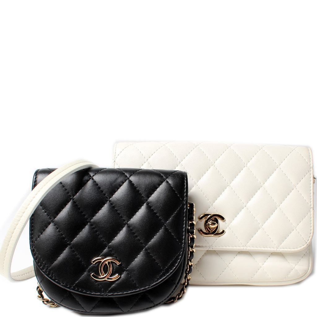 Chanel Yellow & White Quilted Lambskin Side Packs Bag