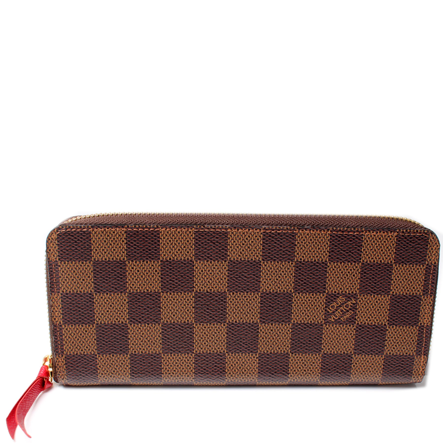 Louis Vuitton Damier Ebene Clemence Wallet. Red Interior. Made in