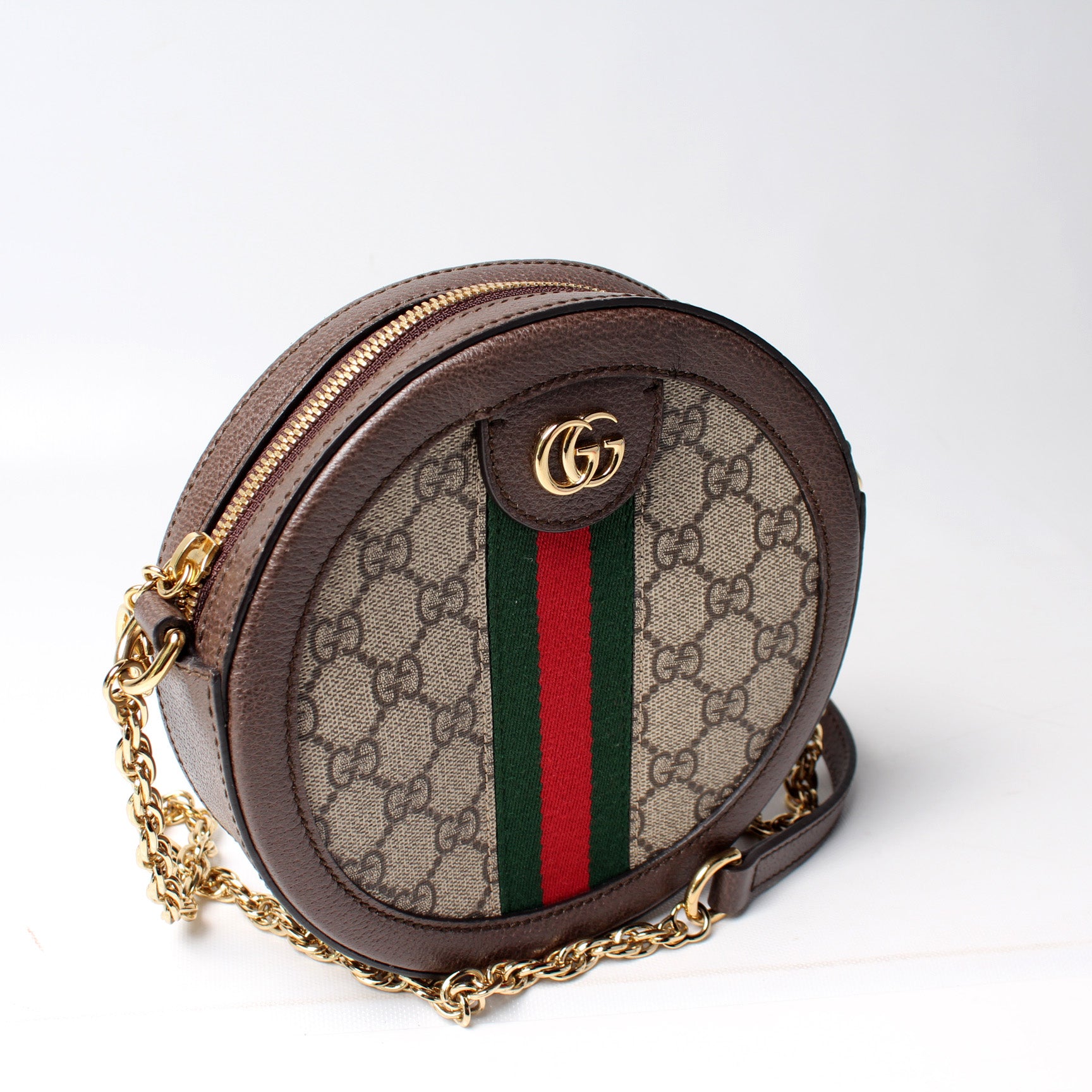 Authentic Gucci GG Supreme Mini Ophidia Round Crossbody Coated