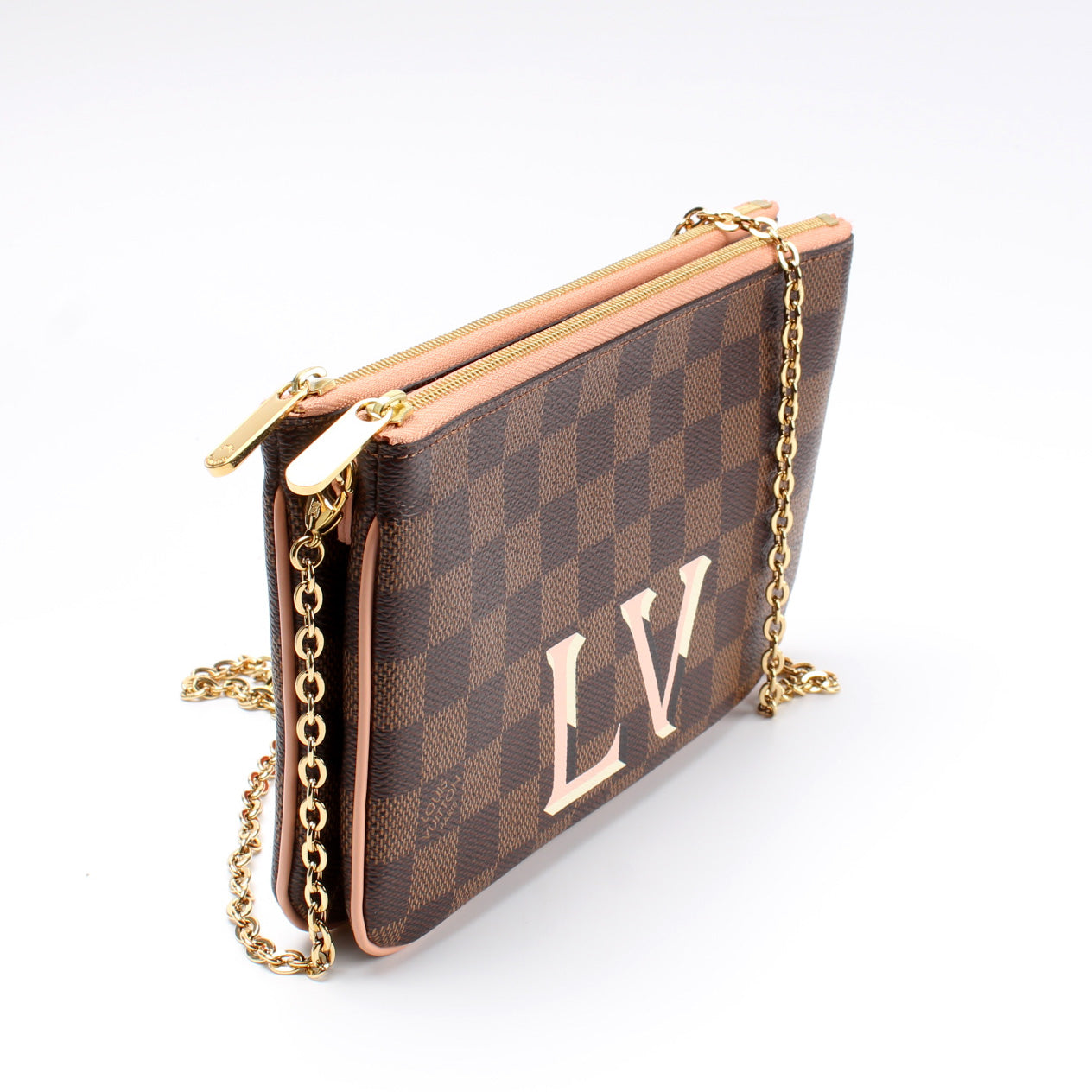 Louis Vuitton Damier Ebene Canvas Double Zip Pochette Bag
