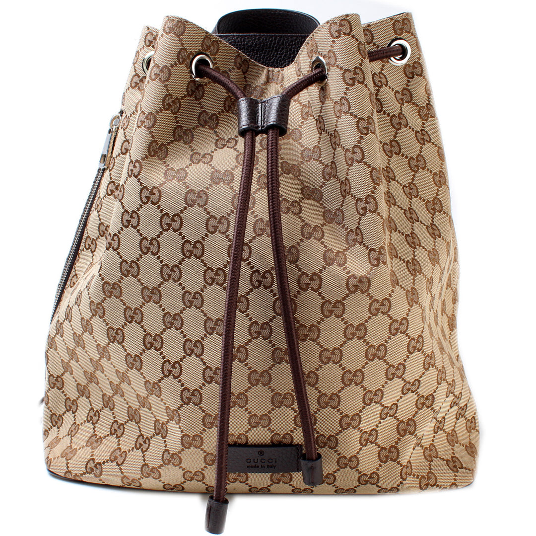 Gucci Brown Canvas Drawstring Backpack Gucci Drawstring GG Monogram Canvas Backpack Bag Beige main image 4