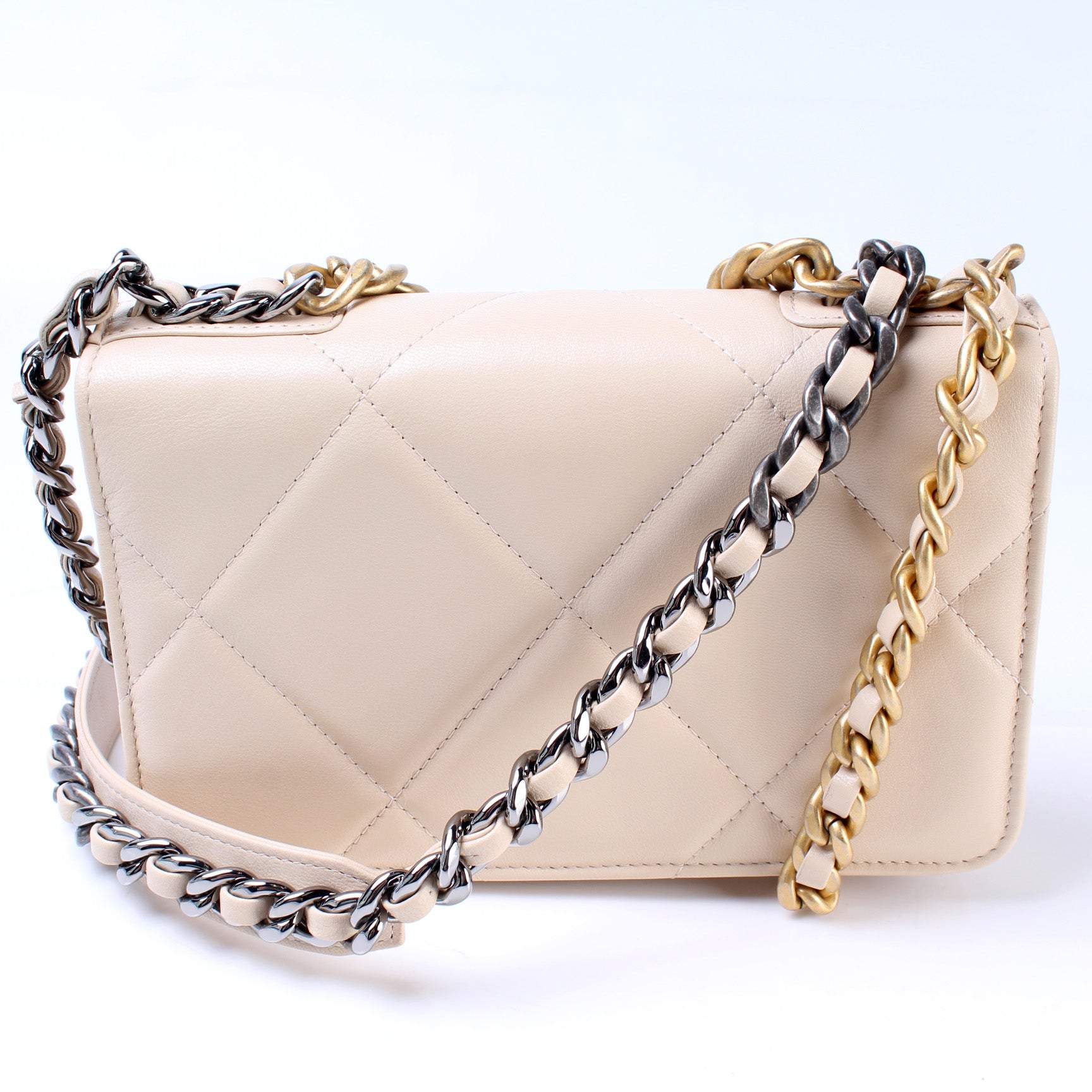Chanel Beige Quilted Leather New Mini Classic Flap Bag at 1stDibs