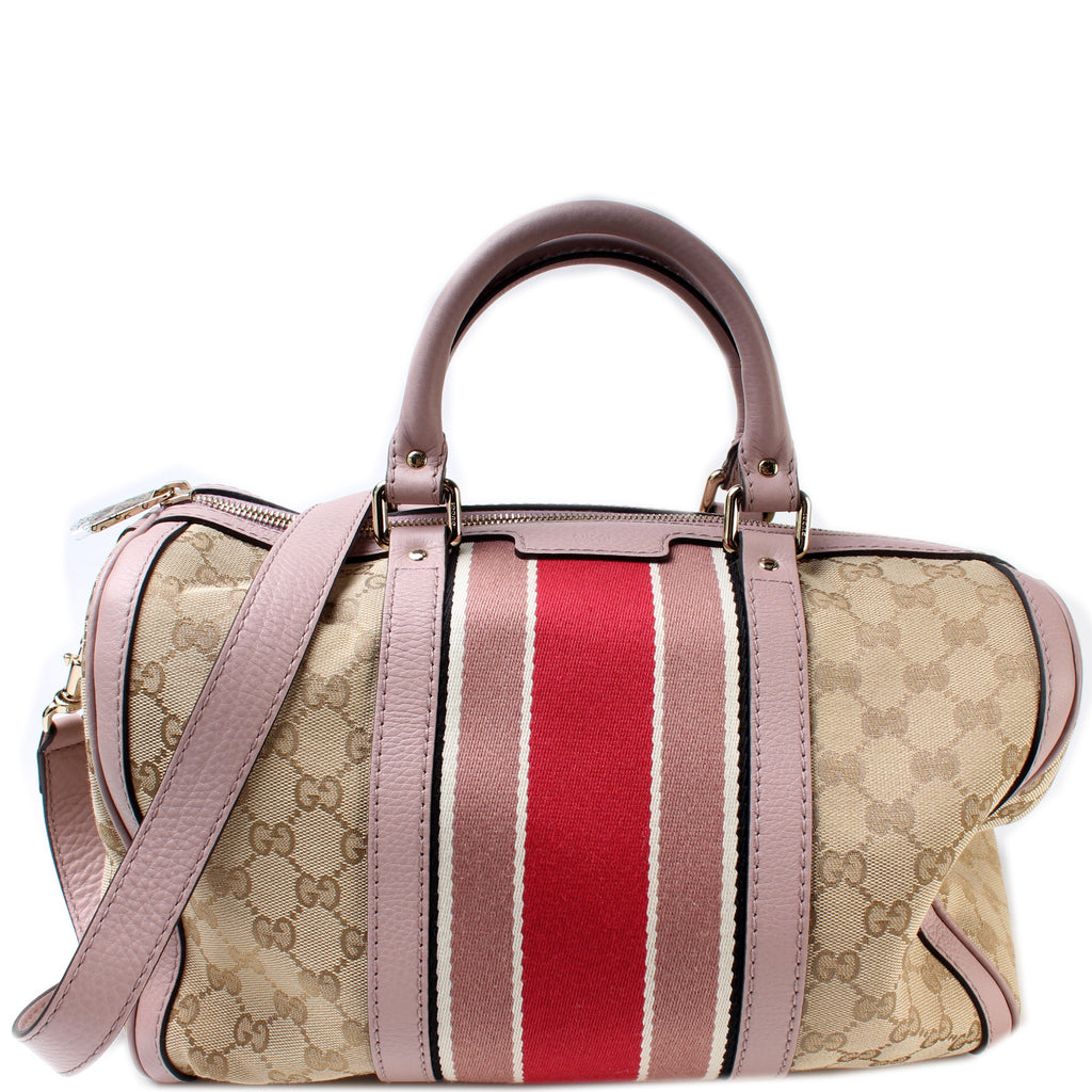 Gucci Beige Brown GG Canvas and Leather Medium Vintage Web Boston Bag
